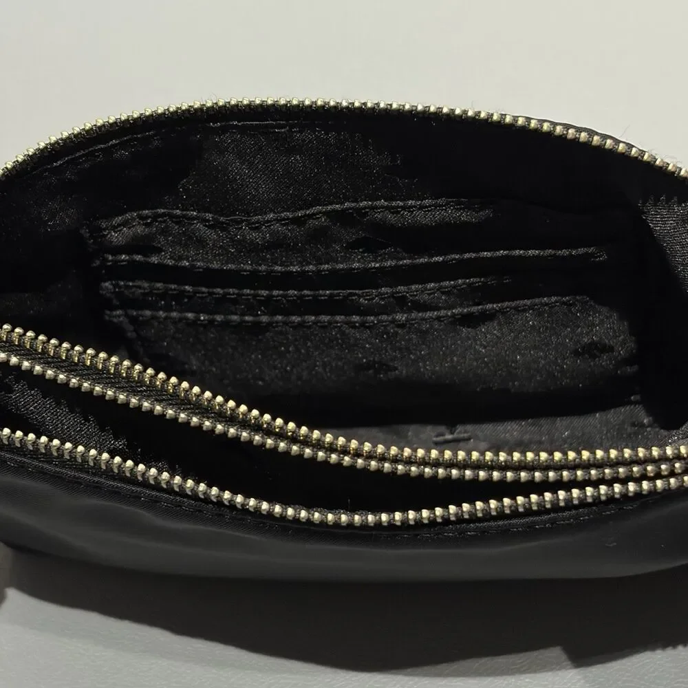 Kate Spade Dawn Medium Double Zip Wristlet Nylon Black Clutch Vegan Organizer